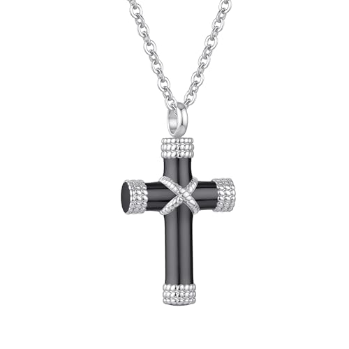 Rope Winding Cross Urn Necklaces for Ashes Cremation Jewelry Pendant Necklace Memorial Keepsake Jewelry Cross Ashes Pendant Silver-Black