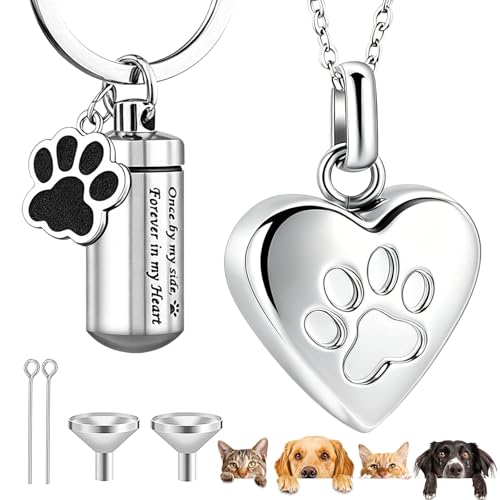 Pet Ashes Necklace with Ashes Keyring, Stainless Steel, 2PCS