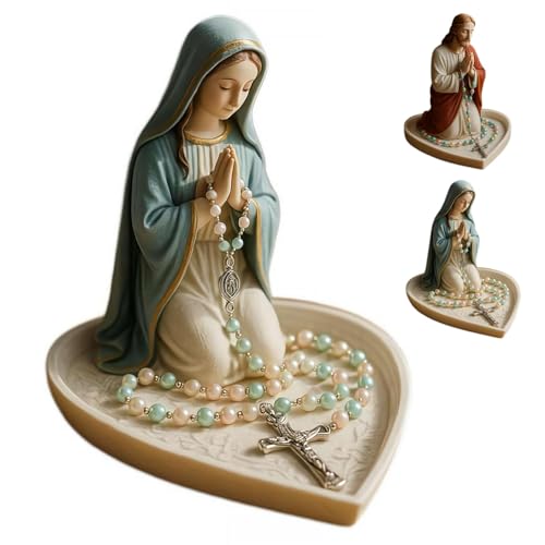 Virgin Mary Rosary Holder,Rosary Holder Catholic,Jesus Rosarys Holders,Elegant Our Lady Prayer Rosarys Box Religious,Necklace Display Rack for Bedroom Living Room Desktop Decoration (Mary)