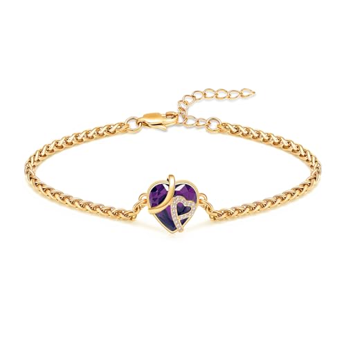 Cremation Jewelry Heart Urn Bracelet for Human Ashes for Women Men Memorial Keepsake Link Bracelet Gold-Purple