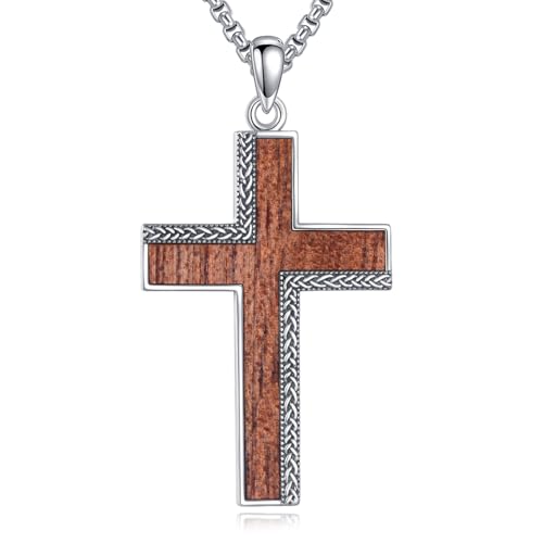 Celtic Cross Necklace Sterling Silver Wood Cross Pendant Celtic Knot Necklace Religious Jewelry Gifts for Men