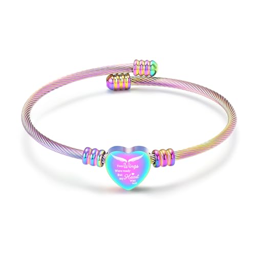 Cremation Jewelry Wing Heart Urn Bracelet for Human Ashes for Women Men Memorial Keepsake Cuff Bangle Bracelet Rainbow