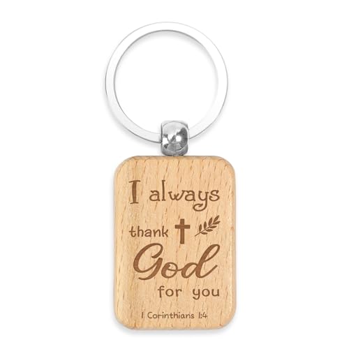 Christmas Gifts Wooden Keychain,Religious Gifts for Women,Christian Gift for Women,Christian Gift for Men,Unique Christening Presents,Baptism Presents for Adults,Godparent Present,Bible Verse Present I Always Thank God for You-wooden Keychain