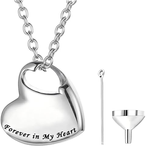 Heart Urn Necklace for Ashes with Filling Tool Cremation Jewelry Forever in My Heart Engraved Stainless Steel Keepsake Waterproof Memorial Pendant for Cherished Pets