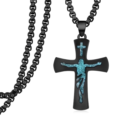 Cross Necklace for Men 925 Sterling Silver Black Cross Necklace Religious Jewelry Gifts for Men