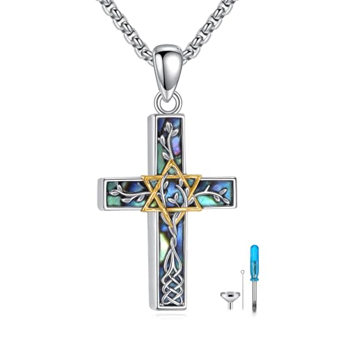 ONEFINITY Cross Urn Necklace for Ashes S925 Sterling Silver Star of David Urn Necklace Star of David Cremation Jewellery for Women Men
