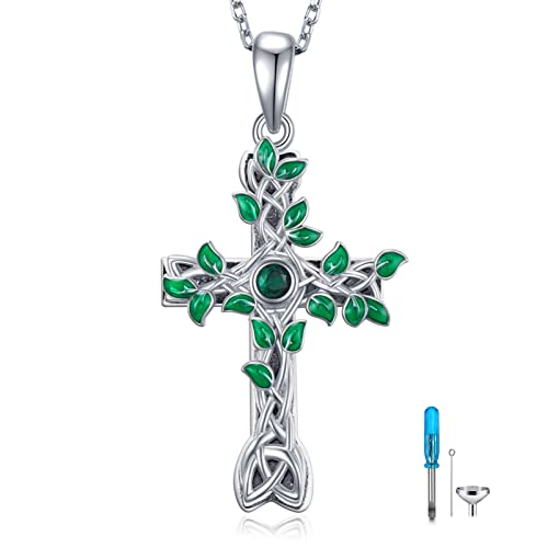 Celtic Cross Urn Necklace 925 Sterling Silver Celtic Religious Cremation Necklace for Ashes Cross Cremation Jewelry Gifts for Women
