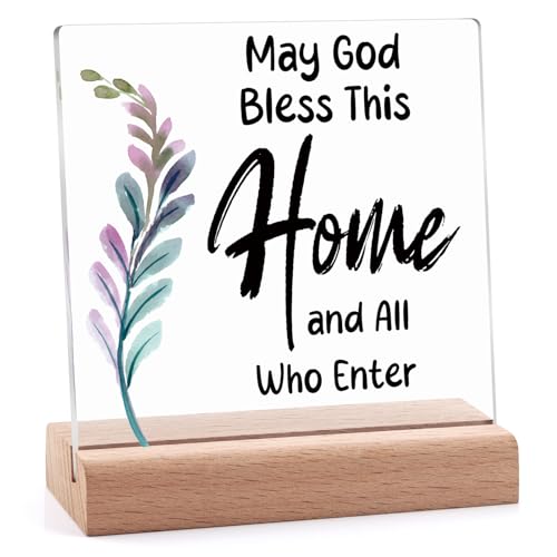 Religious Gifts for Women Men Christian Desk Decorative Sign Housewarming Gifts Decor for Home Office Table Desk Inspirational Acrylic Plaque with Wooden Stand Christians Gift for Family Coworkers