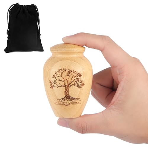 Small Urns for Human Ashes Dad Mom - Beautiful Tiny Keepsake Urns for Pets - Mini Tree of Life Urn Made of Bomboo - Hold 5 Cubic Inches of Ashes (Tree of Life)