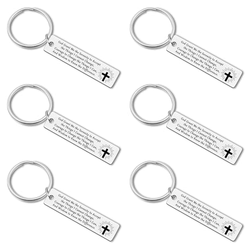 6PCS Inspirational Religious Gift for Women Men Christian Bible Verse Keyring Encouragement Keychain in Bulk Religious Baptism Faith Easter Prayer Gift Christian Confirmation Jewelry for Friends