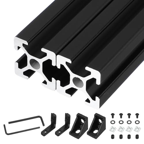 sourcing map 2Pcs 200mm T Slot 2020 Aluminum Extrusion, European Standard Anodized Linear Rail, Extruded Aluminum Rail Profile 3D Printer, CNC DIY, Black