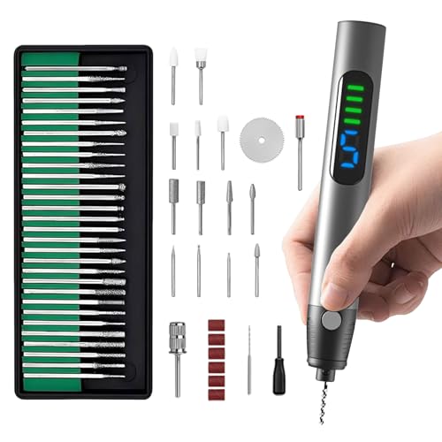 Engraving Pen, 5 Speeds Adjustable LED Engraving Pen Tool Kit with 30 Bits & 24 Accessories, Cordless Engraver for Jewelry Wood Glass Stone Carving