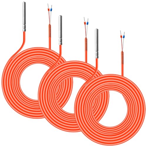 PT1000 Temperature Sensor, Temperature Sensor, 3 Metre Silicone Cable Cable, Temperature Sensor Heating, up to +200°C, Cable Sensor, Solar Sensor for Industrial and Household Appliances Applications