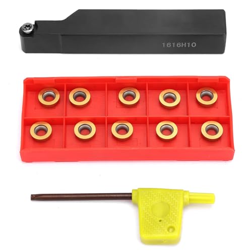 1PC SRAPR1616H10 Lathe Turning Tool Holder with 10PCS RPMT10T3MO Inserts Blades and Wrench High Precision Durable Steel CNC Tool Holder for Metalworking and Machining