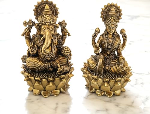 BEXCO Handcrafted Brass Lakshmi and Ganesha Statues Set – Approx. 3.5-Inch Lord Ganesha and Goddess Laxmi Idols Pair for Daily Pooja, Home Mandir Temple Decor, & Diwali Spiritual Gift (3.5 inch) 3.5 Inch