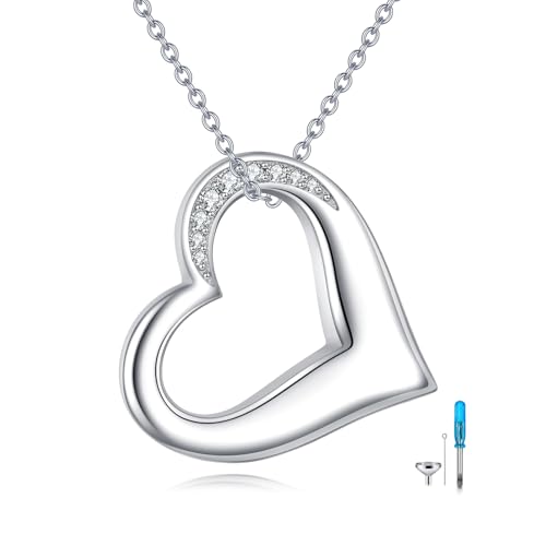 YFN Heart Urn Necklace for Ashes S925 Sterling Silver Cremation Jewelry Memorial Pendant Keepsake for Women Men