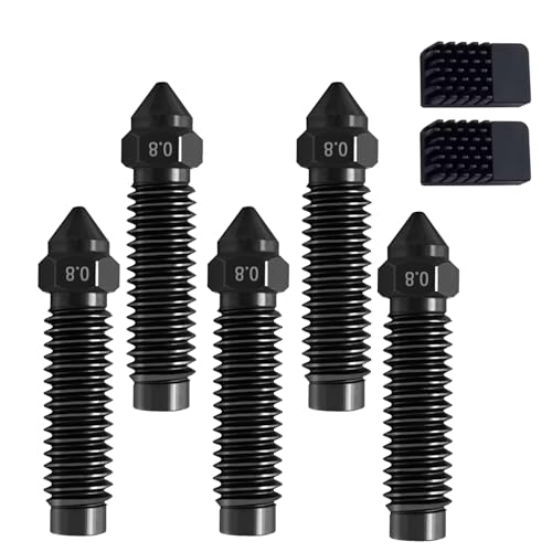 IdeaFormer 5 x 0.8 mm Hardened Steel Nozzle for Elegoo Centauri Carbon, Hardened Steel Nozzle with 2 x Silicone Nozzle Brush Centauri Carbon Nozzles