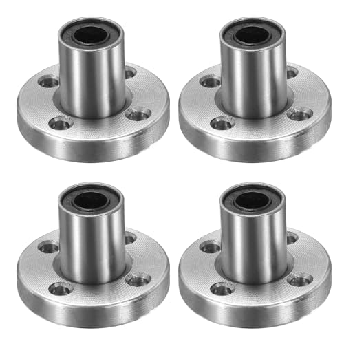 sourcing map 4 Pack LMF6UU Linear Ball Bearings, 6mm Bore Round Flange Linear Ball Bearings Flange Motion Bushing with Double Side Rubber Seal ABEC3 for CNC, 3D Printer