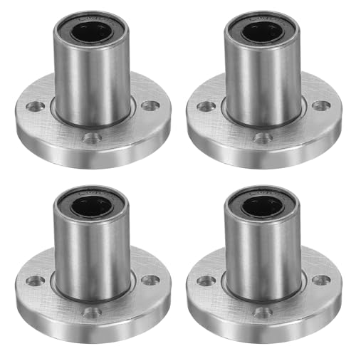 sourcing map 4 Pack LMF10UU Linear Ball Bearings, 10mm Bore Round Flange Linear Ball Bearings Flange Motion Bushing with Double Side Rubber Seal ABEC3 for CNC, 3D Printer