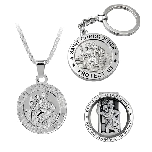 SHENYI 3 Pcs St Christopher Keyring Travel Gift for Men or Women Saint Christopher Token Medal new car gifts and Accessories for Safe Travels Safety and Protection