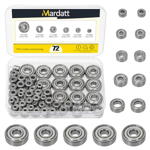 72PCS 693ZZ 623ZZ 624ZZ 685ZZ 687ZZ 627ZZ Ball Bearings Assortment Kit, High Carbon Steel Deep Groove Bearings, Double Shielded Bearings for Machinery Hardware Equipment, Casters Set 72