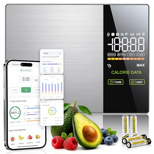 Smart Food Scale with Nutritional Calculator with 23 Nutrients Tracking&LED Display,Bluetooth Sync to Fitdays+ App,Stainless Steel,5KG Capacity,Calorie Counting for Calorie Control&Fitness Goal,Silver Silver