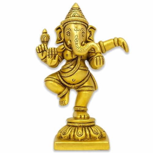 HOME GENIE Brass Dancing Ganesha Idol – Decorative Lord Ganesha Statue for Home Temple, Pooja Room & Spiritual Décor | Handcrafted Brass Nritya Ganesh Murti