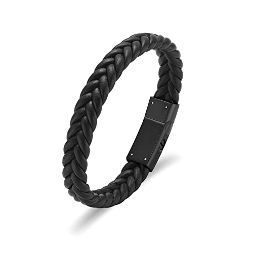 Urn Bracelet for Ashes for Woman Men Stainless Steel Mini Funeral Cuff Bangle Braided Leather Cremation Jewelry for Ashes for Dog Cat Keepsake Bangle Black-20cm