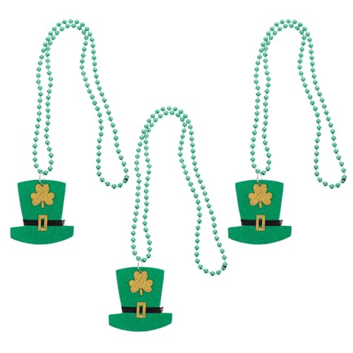 3pcs St Patrick's Day Shamrock Necklaces Lightweight Plastic Decorative round Beads Necklace Set for Birthday Parties and Festival Accessories