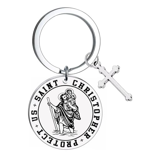 Saint Christopher Keyring, Safe Travel Cross Charm Keychain
