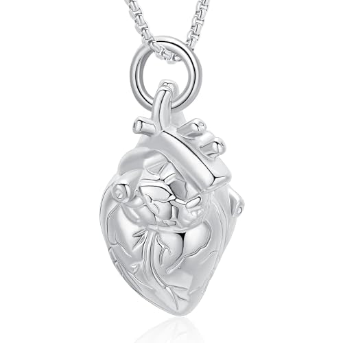 Anatomical Heart Cremation Jewelry Ashes Pendant for Human Pet Funeral Urn Necklace for Ashes Women Men Memorial Urn Jewellery silver