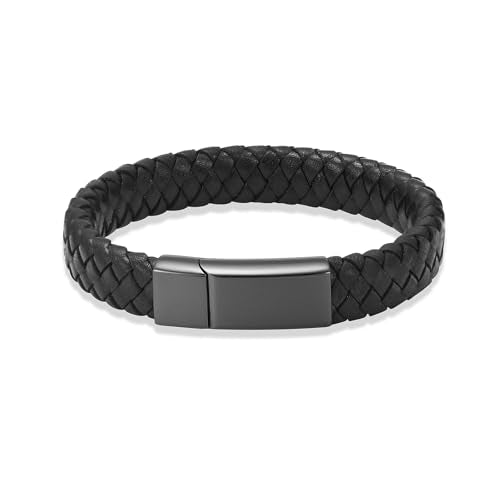 Cremation Jewelry Urn Bracelet for Ashes for Women Men Memorial Braided Leather Urn Cuff Bangle Bracelet for Human Ashes Keepsake Jewelry 20cm/7.87in Black