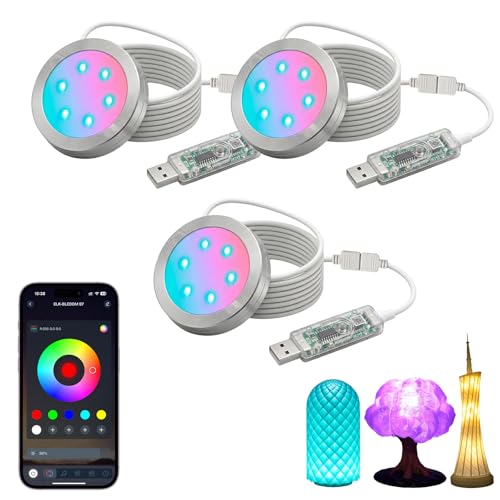 3Pack LED Lamp Kit 001 App Control for Bambu Lab 3D Printing, USB RGB LED Round Light with APP Cluster Control, DIY Lamp Making Kit for Craft Projects, Music Sync, 16M Colors, Memory Function 3Pack