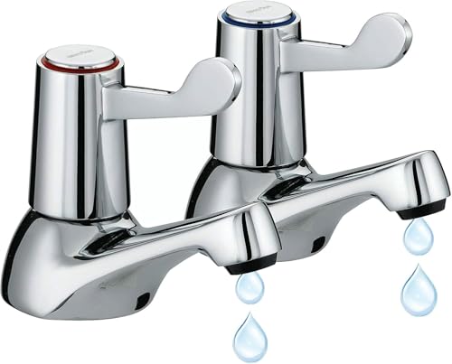 Pair of 2 Bathroom Basin Taps, Chrome Plated Copper Body Lever Bathroom Sink Tap for Hot and Cold Water, Pair of Bathroom Sink Taps for Bathroom Kitchen, Sink tap Double Basin taps