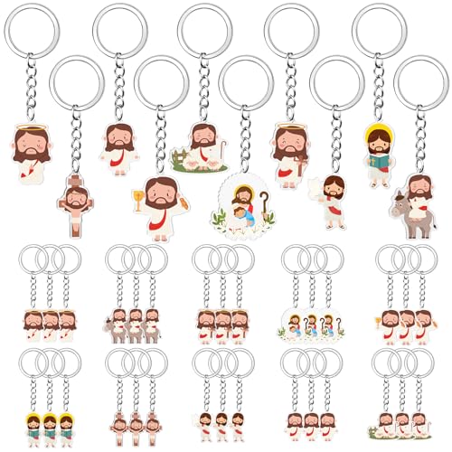 30 Pcs Acrylic Jesus Keychains Bulk Christian Mini Key Chains Religious Cross Jesus Scripture Church Keychain Gifts for Easter Sunday School Baptism Party Favours