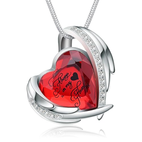 Crystal Heart Urn Necklace for Women Memorial Cremation Locket Pendant Keep Loved Ones Ashes Close Forever&Always in My Heart Silver-Always-Red
