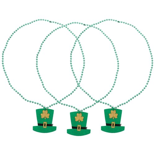 ibasenice 3pcs St Patrick's Day Bead Necklaces Shamrock Party Favors Delicate Necklace for Festival Decoration and Outfits