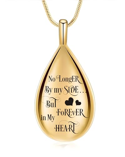 Teardrop Urn Necklace Memorial Cremation Jewellery for Ashes Keepsake Pendant Necklace for Women Men Pet with Funnel Filler Kit Memorial Gifts Gold