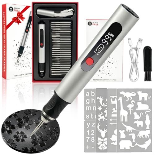 Cordless Rechargeable Engraving Pen, Abnaok Engraving Pen Tool Kit for 50+ Materials, 3-Speed Adjust Electric Engraver Pen for DIY, Artists, Beginner, Personalized Gifts With Carved Paper Templates