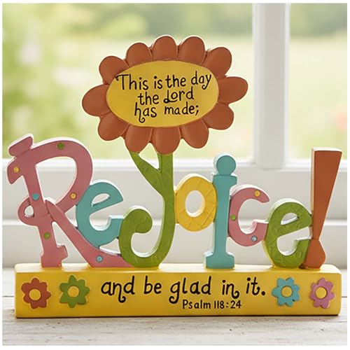 REJOICE Christian Sign, Psalm 118:24 Tabletop Decor, 9.6 cm Rejoice