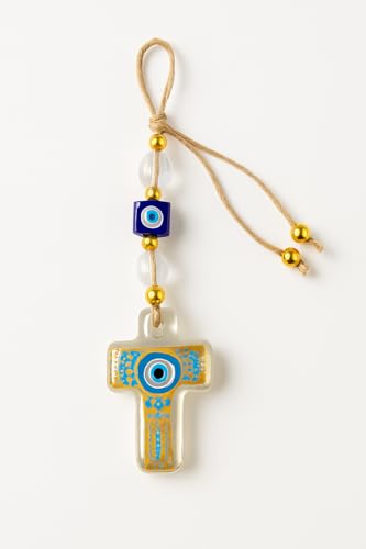 Handmade Glass Evil Eye Wall Hanging — Spiritual Protection & Boho Home Décor — Housewarming Gift— Small & Large Sizes (Cross Small) Cross Small