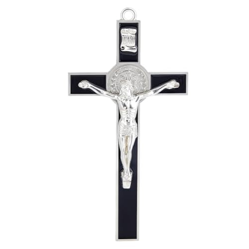 HOBBIESAY 1PCS Crucifix Wall Cross 7.6 * 3.8 Inch Black Metal Slender Crosses Inspirational Home Décor Antique Crucifix Wall Cross Metal Art Enamel Give Blessing Spiritual Sacred Faith Gift