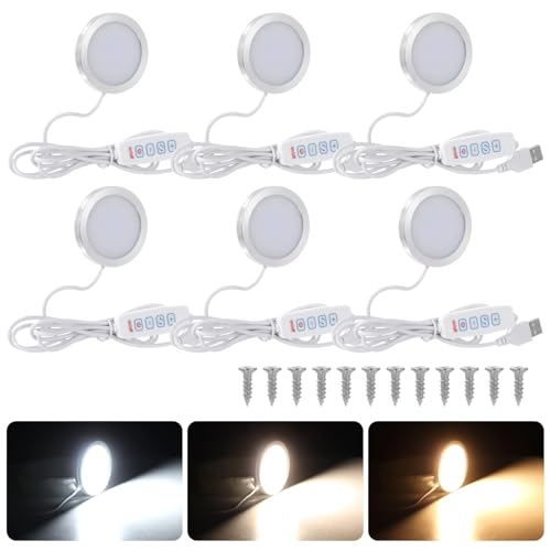6 PCS LED Lamp Kit, USB Powered LED Light with Inline Switch, 3 Color Modes, 10 Brightness Levels, Aluminum Shell, PC Diffuser, DIY Lighting Set for Custom Lamp Projects, 3D Printed Shades, Crafts