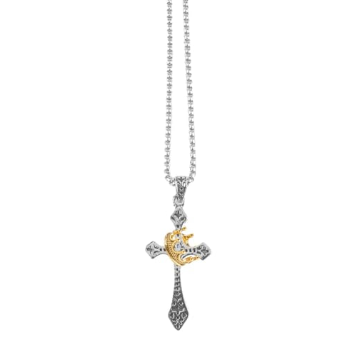 Men's Alloy Crown Cross Necklace, 60cm Chain – Durable Religious Pendant Jewelry for Him, Stylish Faith Gift