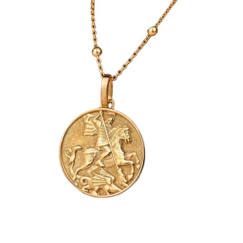 925 sterling silver necklace 24mm|18 inch chain | saint george necklace| sovereign pendant| protection necklace| st george medallion| catholic necklace|gold plating handmade jewelry |LKGP_00419