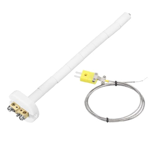 sourcing map 8" K Type Ceramic Kiln Furnace Thermocouple Sensor Probe for Muffle Furnace Oven, with 3.3ft Thermocouple Wire, High Temperature 1100°C 2.5x200mm Gold