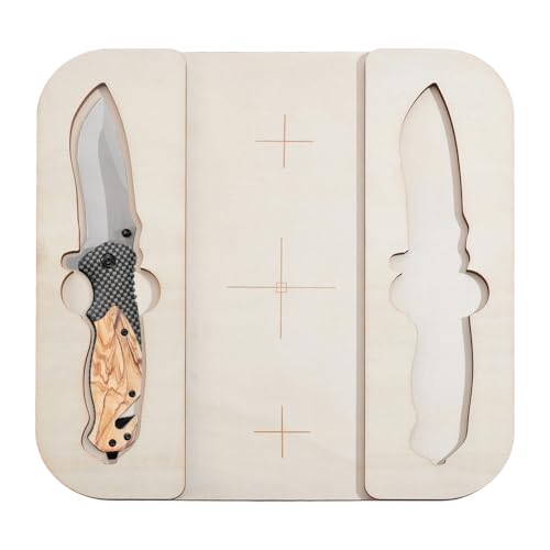 BENECREAT 25.4x25.4cm/ 10x10 Inch Square Laser Engraving Jig for Pocket Knife, Precision Wood Fixture with 53x215mm/ 2x8.46inch Inner Space, Multi-Knife Holder for Display and Engraving