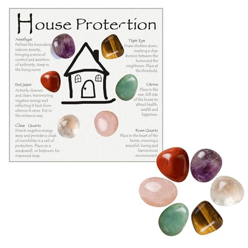 House Protection Natural Crystal Set for Negative Energy Removal, Home Protection Healing Stones for EMF Cleansing & Spiritual Blessing, Ideal for New Home Gift, Housewarming Kit