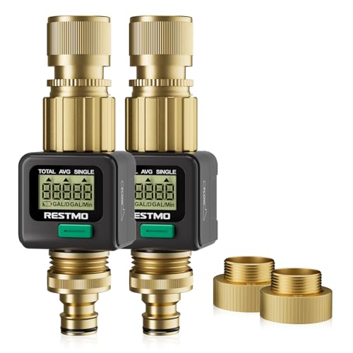 RESTMO Water Flow Meter with Brass Inlet & Outlet, 2-Pack Hose Water Meters 2 Pack