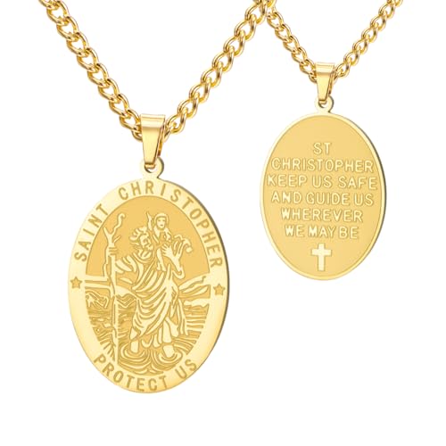 Dreamtimes St Christopher Necklace Bible Verse Pendant Medal Pendant Protection Religious Amulet Jewelry For Men Women Guardian Travel Protection Gift Style 2-G